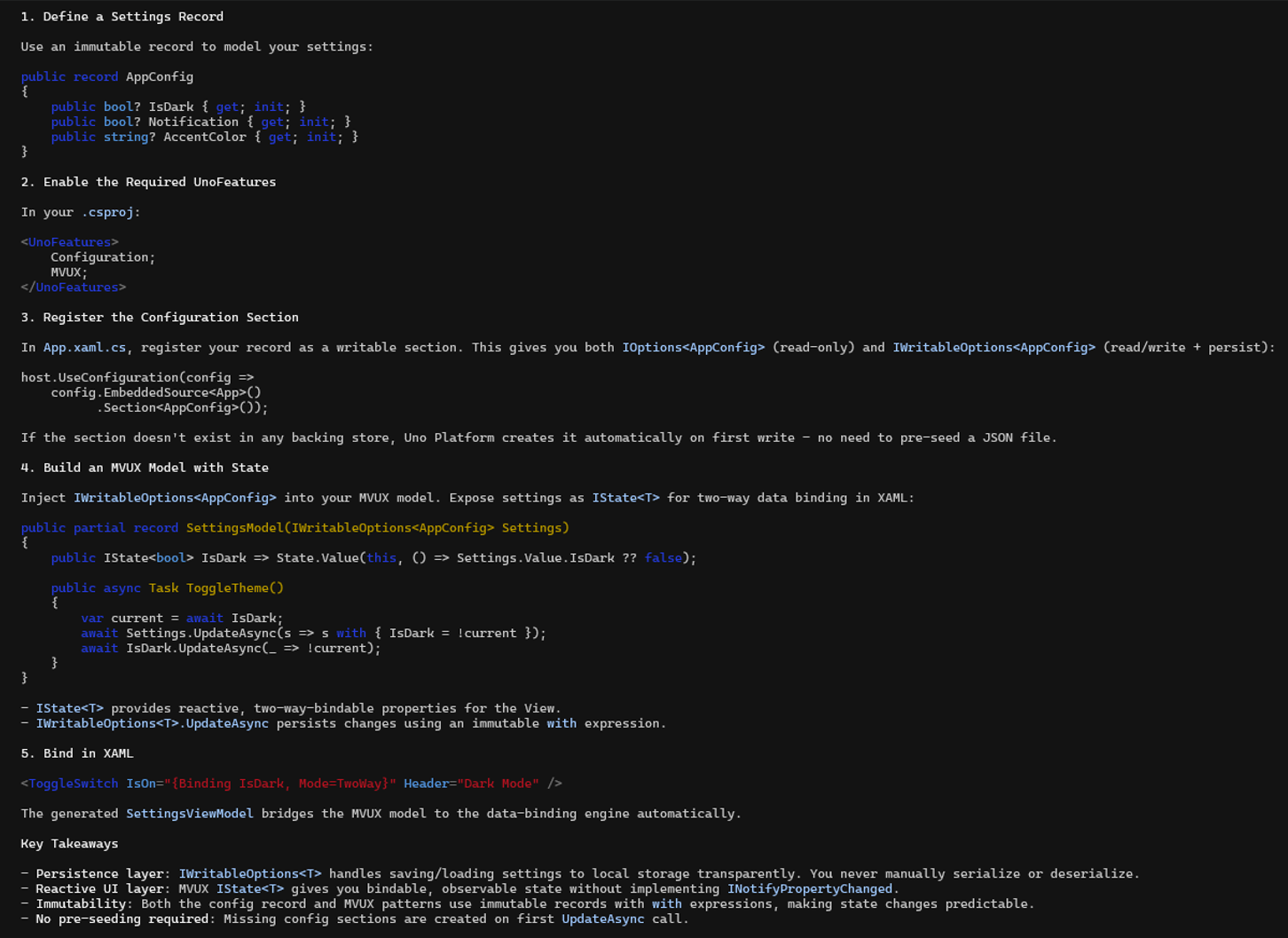 Uno MCP docs search result