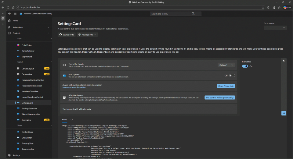 Windows Community Toolkit Labs Gallery running in browser via WebAssembly