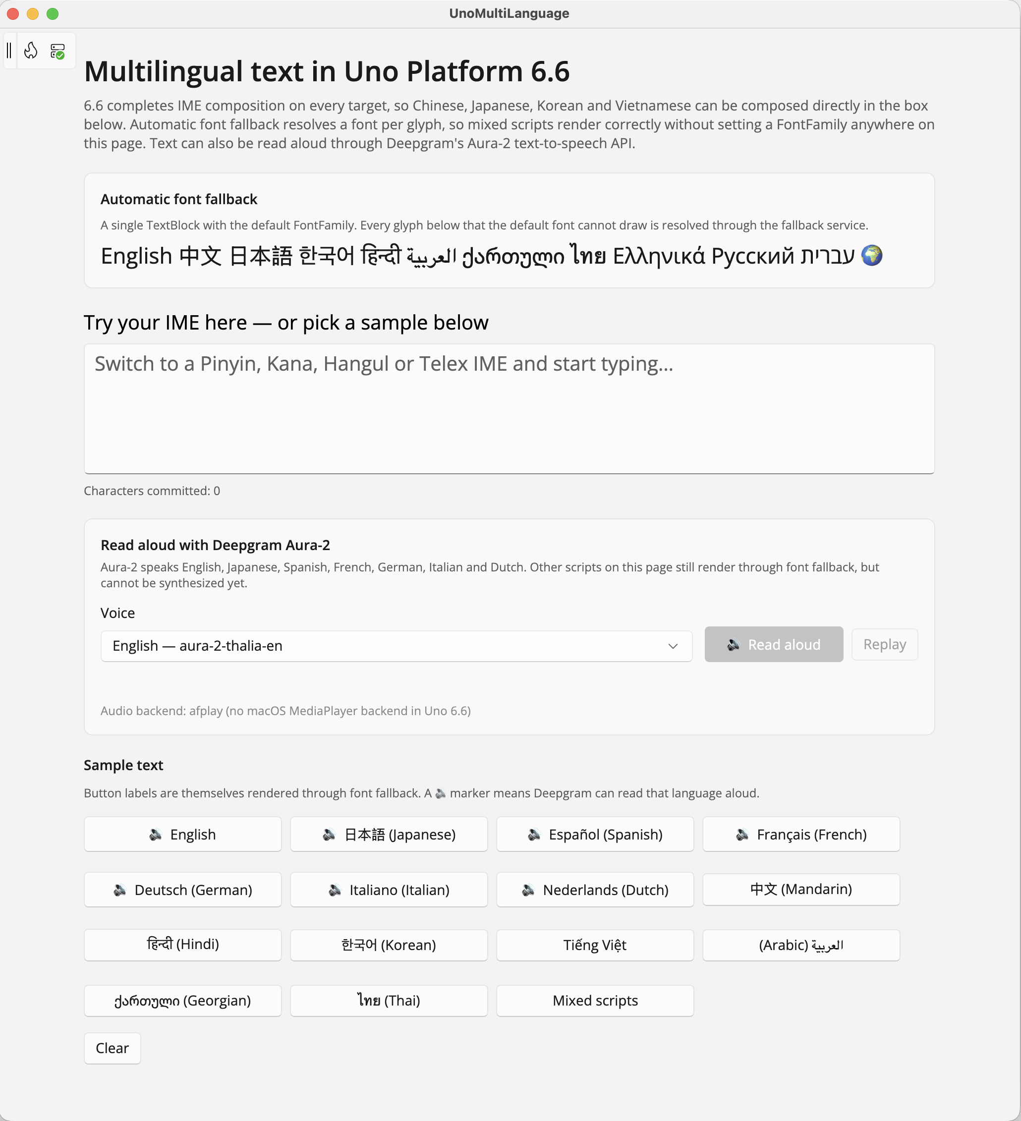 Full multilingual sample app in Uno Platform 6.6