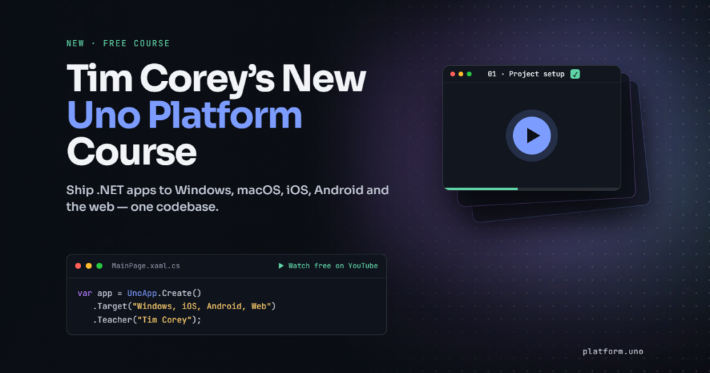 Learn Uno Platform with Tim Corey, Free for Two Weeks