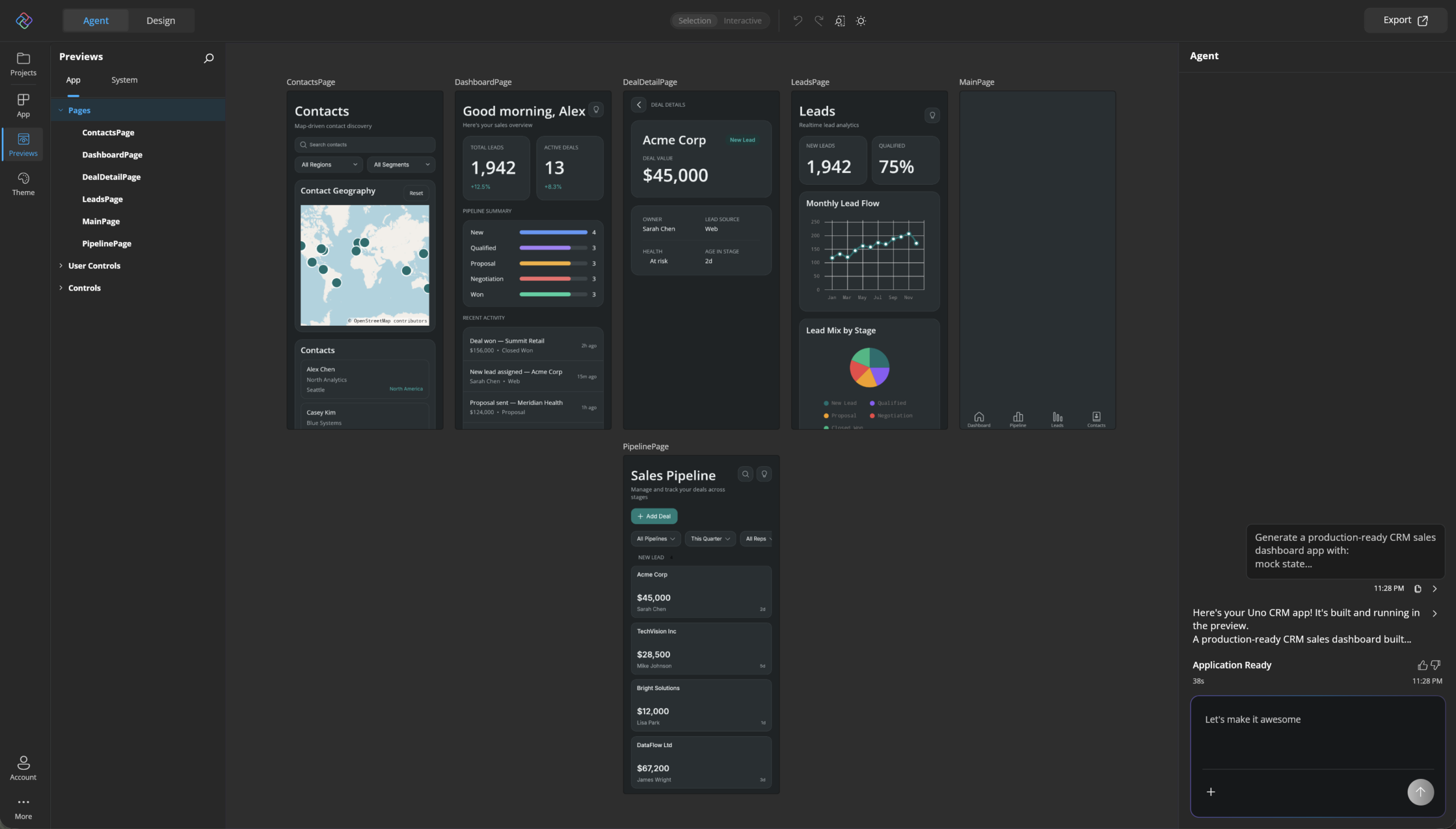 Hot Design in Previews mode showing the Previews panel and a Pages summary